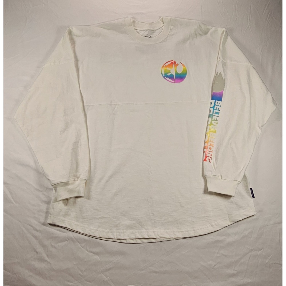 Disney Parks Star Wars Pride Spirit Jersey XL White Rainbow Logo Believe Belong